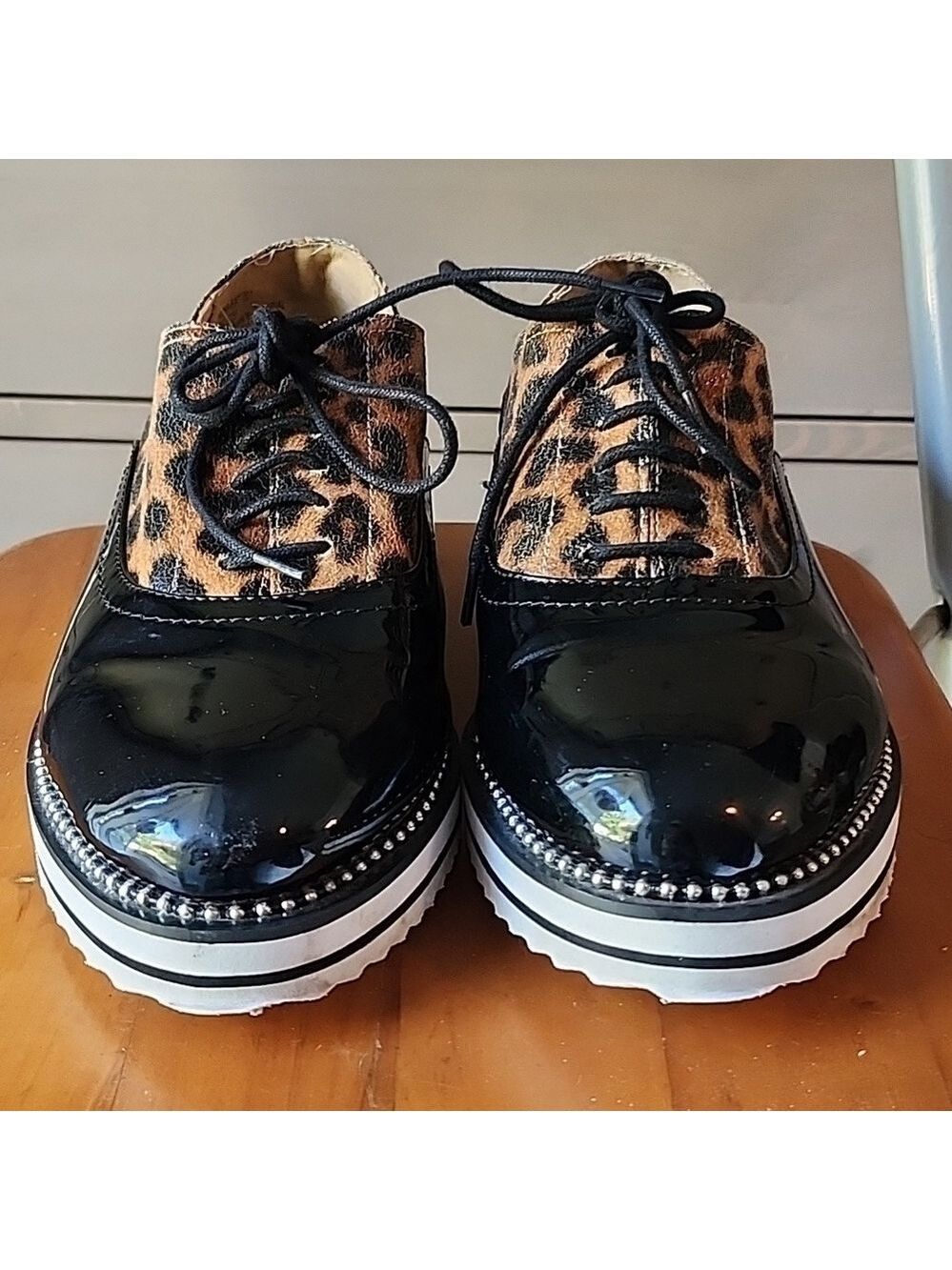 Torrid Plus Size Platform Oxford Black and Leopard Faux Leather Shoes Size 7.5 W - Picture 6 of 8